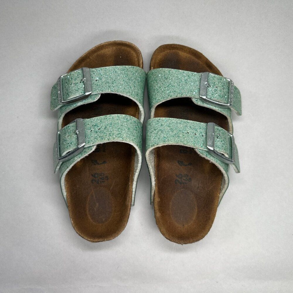 Birkenstock Arizona Sandals Little Girls Size 8.5 Sparkly Turquoise Buckle Slide - Picture 8 of 12